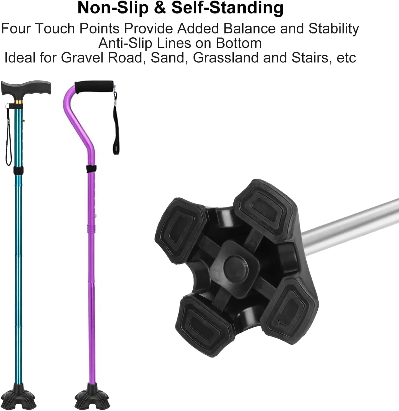 4 Point Self Standing Quad Support Rubber Replacement Cane Tip