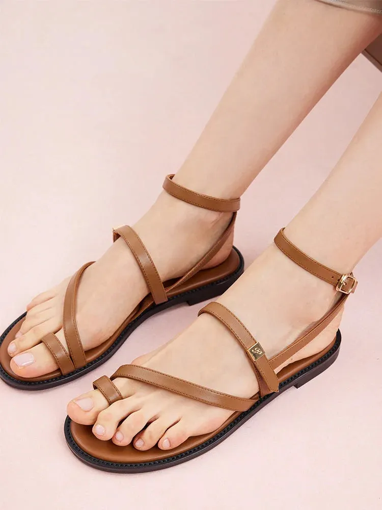 Aelin Strappy Leather Flat Sandals