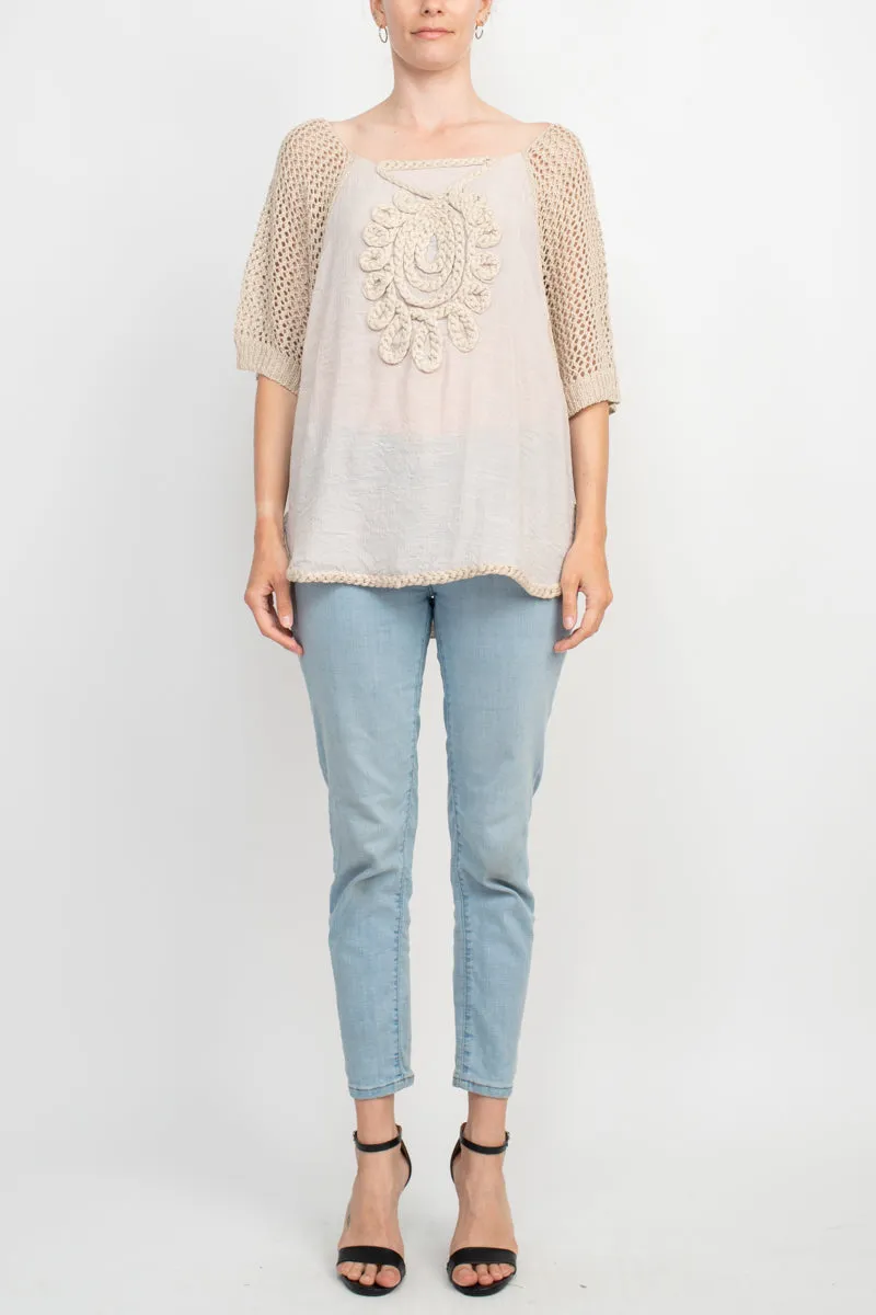 Alberto Makali Scoop Neck Short Sleeve Knit Top by Curated Brands