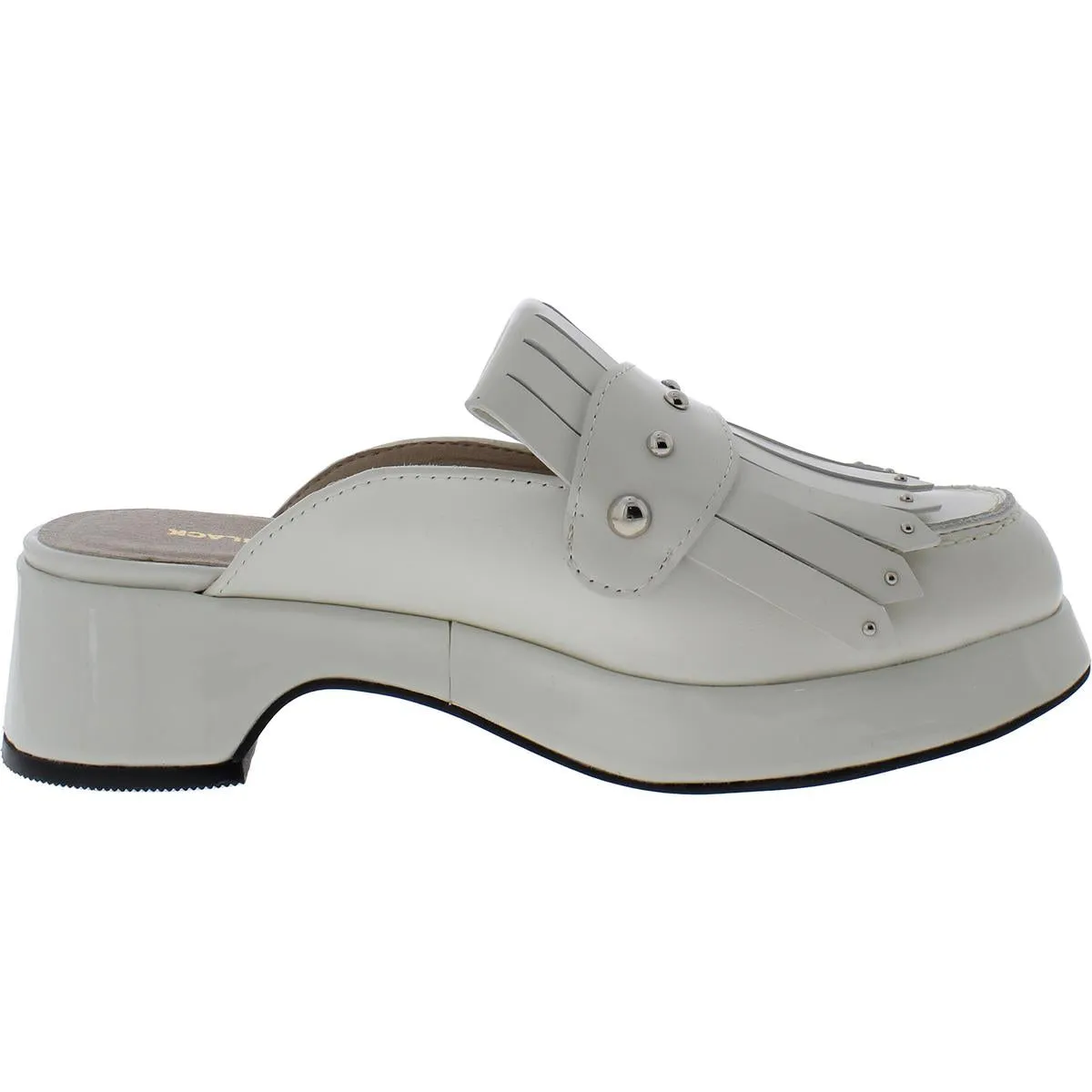 All Black Womens Kiltie Stud Mule Leather Casual Mules