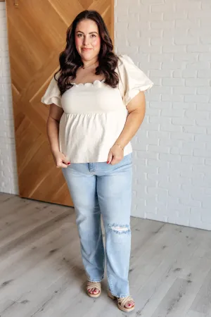 Am I the Greatest Scalloped Square Neck Blouse