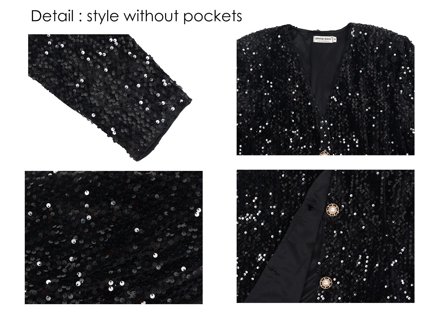 Anna-Kaci Women's Sequins Blazer Cardigan Jacket Open Front Casual Shiny Coat by Anna-Kaci