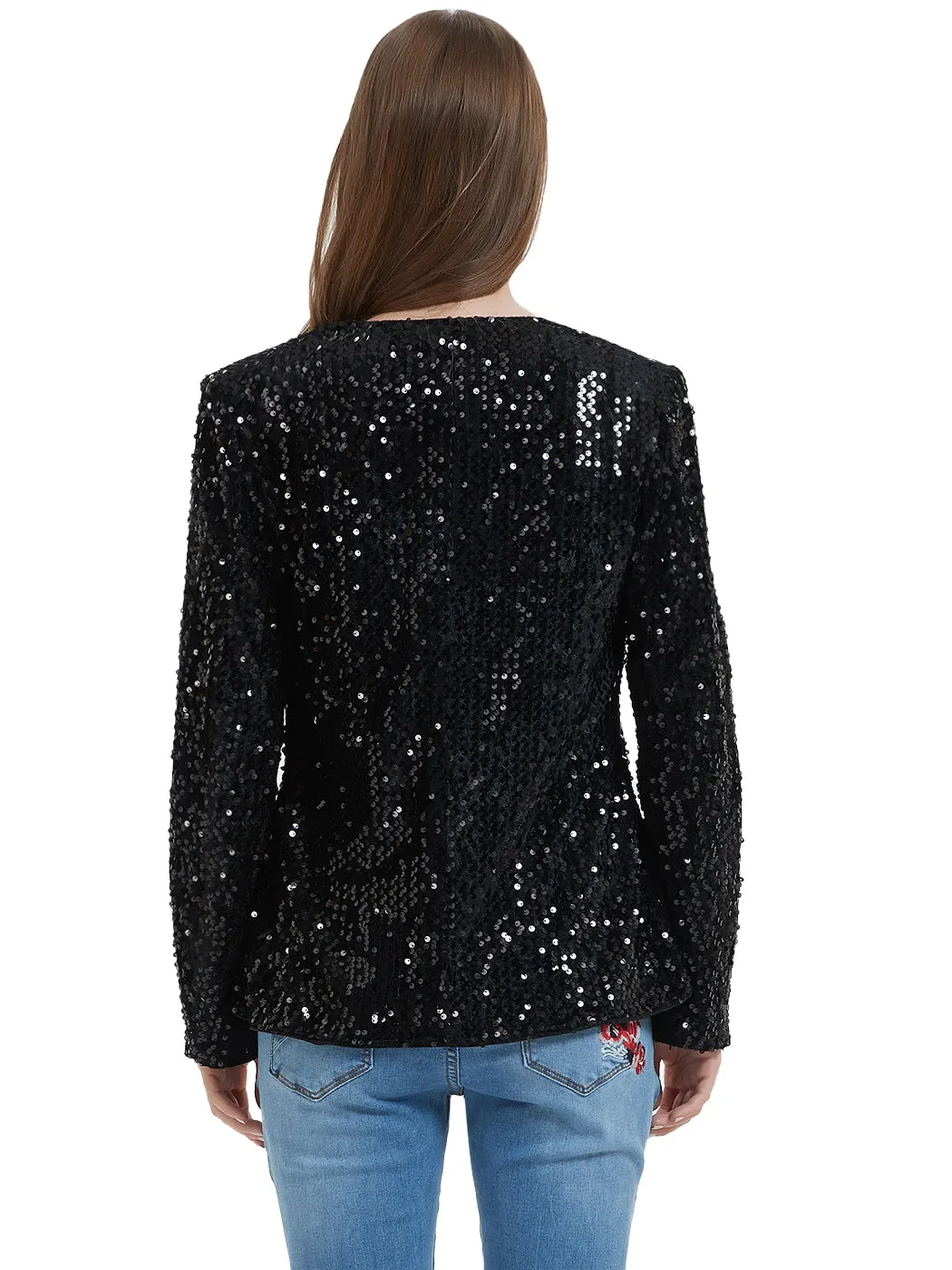 Anna-Kaci Women's Sequins Blazer Cardigan Jacket Open Front Casual Shiny Coat by Anna-Kaci