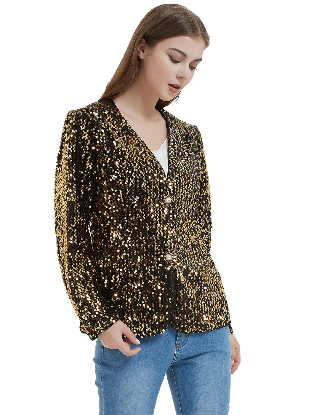 Anna-Kaci Women's Sequins Blazer Cardigan Jacket Open Front Casual Shiny Coat by Anna-Kaci
