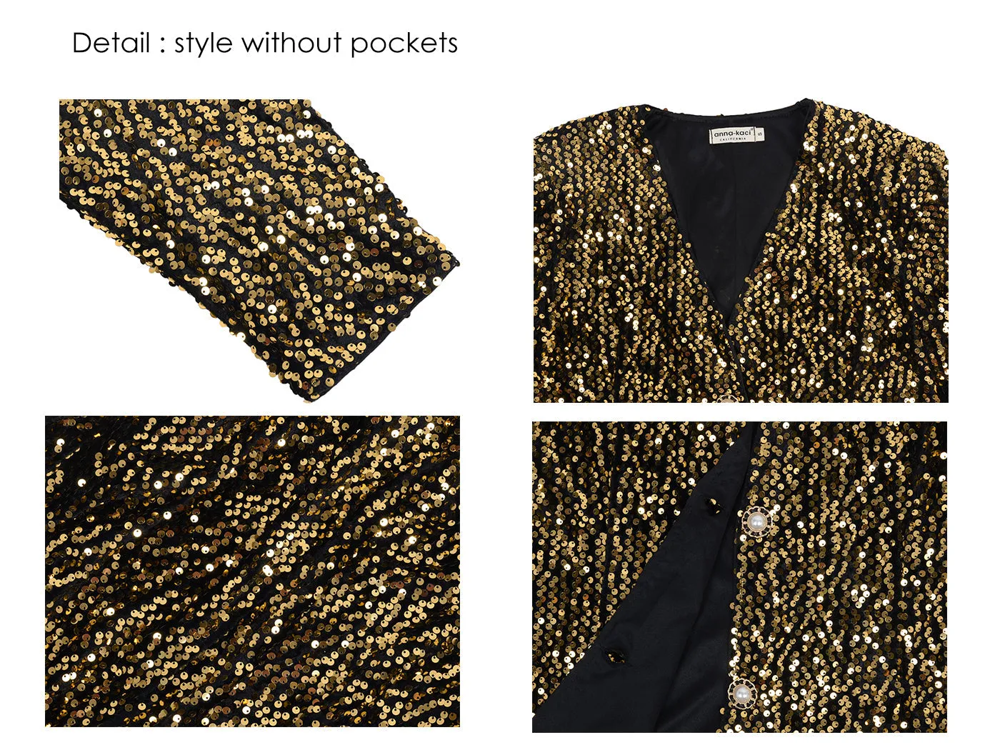 Anna-Kaci Women's Sequins Blazer Cardigan Jacket Open Front Casual Shiny Coat by Anna-Kaci