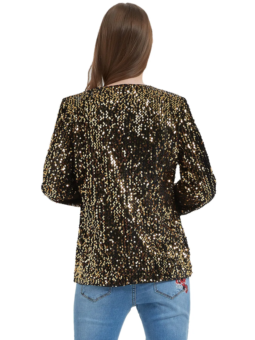 Anna-Kaci Women's Sequins Blazer Cardigan Jacket Open Front Casual Shiny Coat by Anna-Kaci