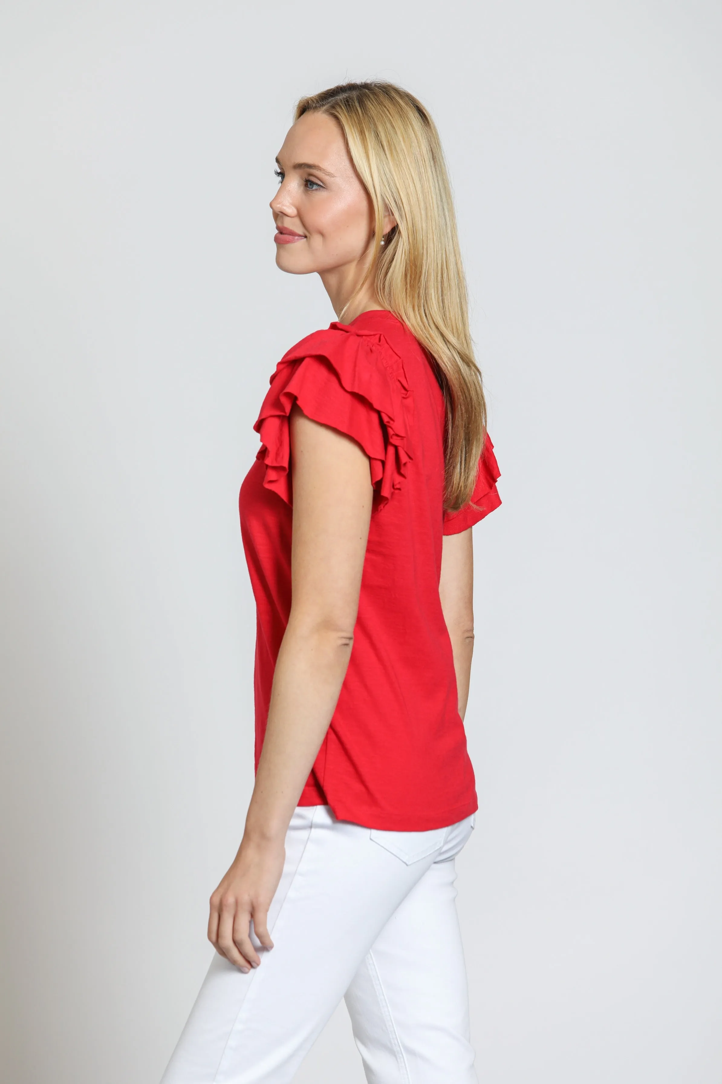 APNY Ruffle Cap Sleeve Tee - Rocco Red