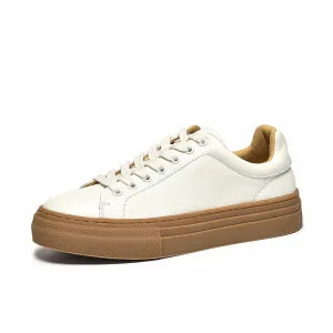 BeauToday Women's Casual Round Toe Lace-Up White Sneakers