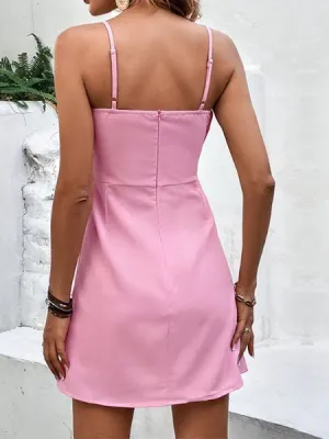 Big Bowknot Front Strappy Mini Pink Dress