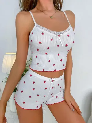 Big Pit Strip Home Ladies Bow Suspender Shorts Two-piece Suit Lace
