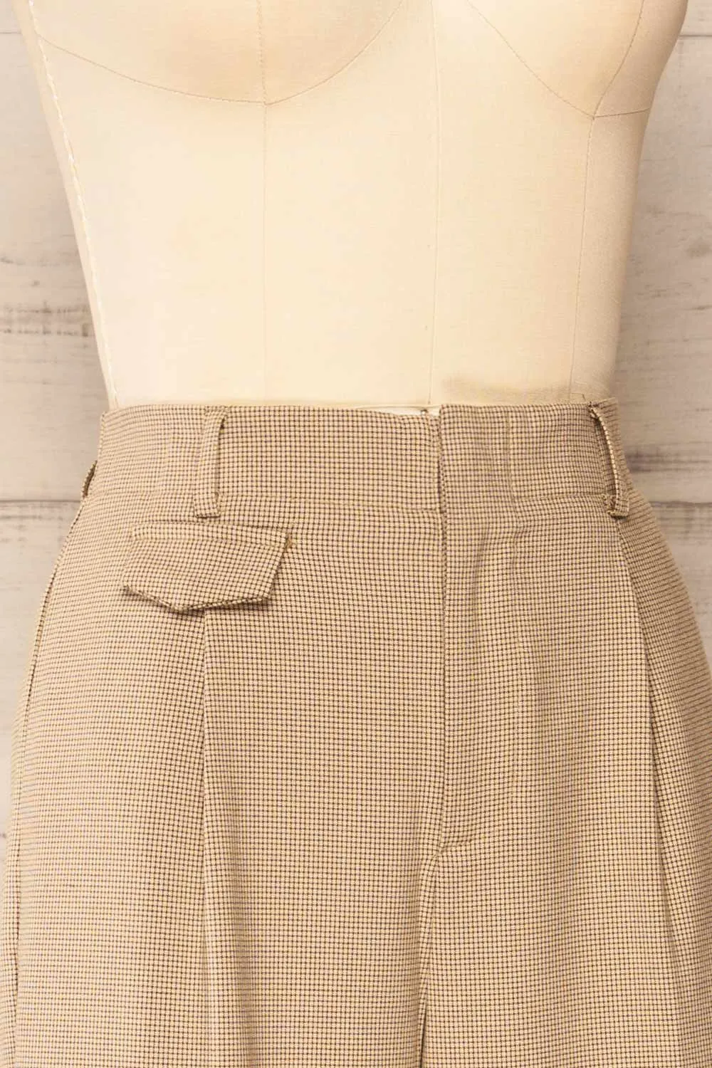 Bjork Beige | Plaid High-Waisted Straight Leg Pants