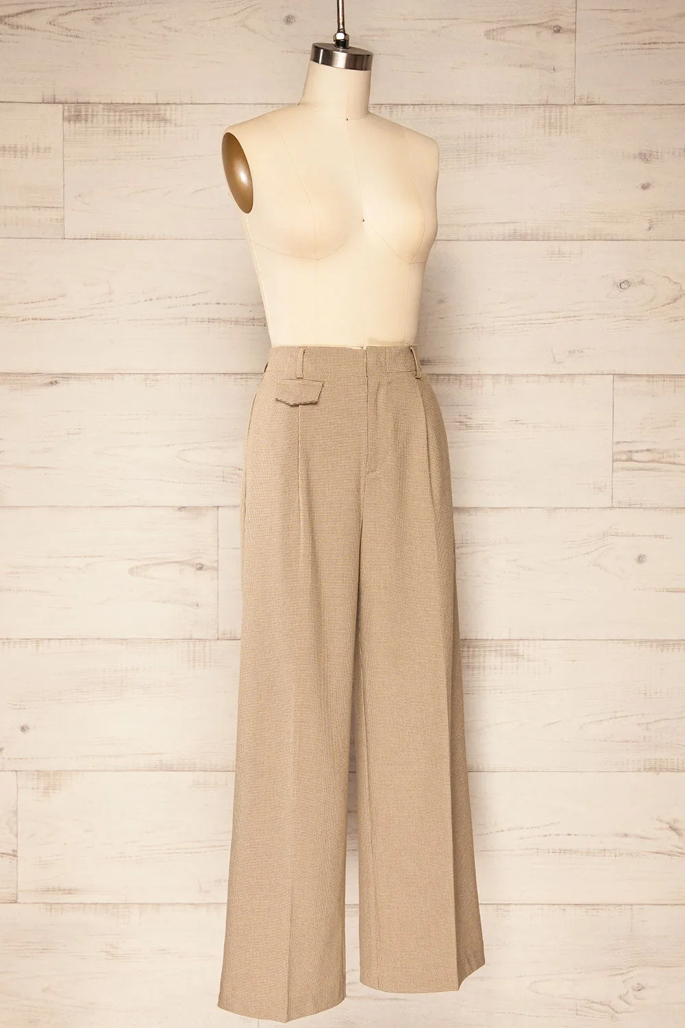 Bjork Beige | Plaid High-Waisted Straight Leg Pants