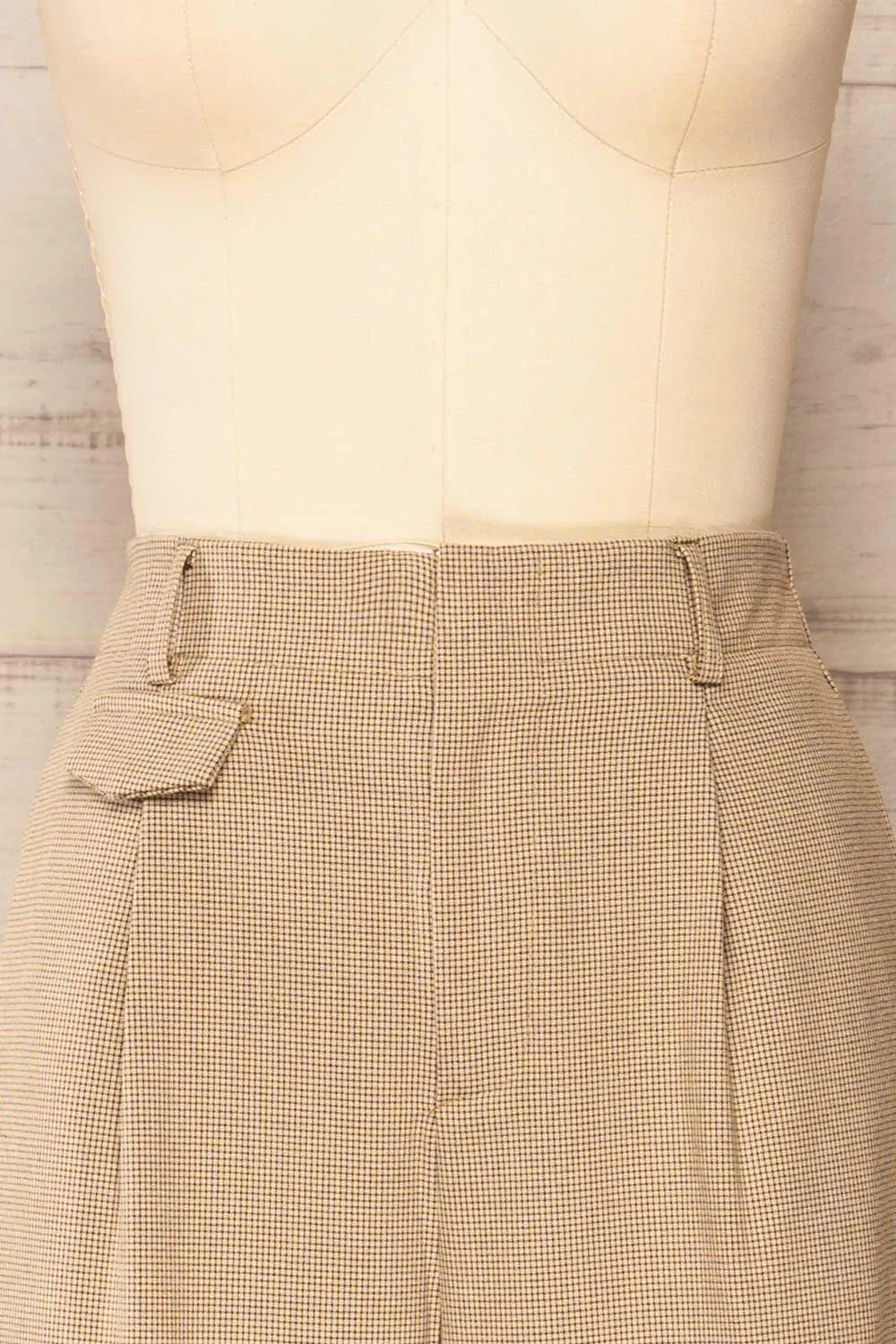 Bjork Beige | Plaid High-Waisted Straight Leg Pants