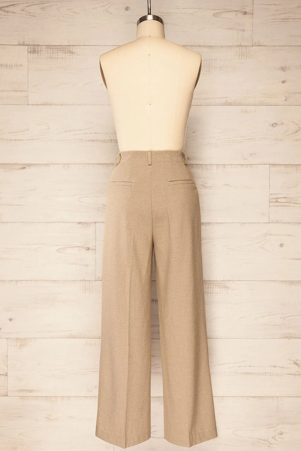 Bjork Beige | Plaid High-Waisted Straight Leg Pants