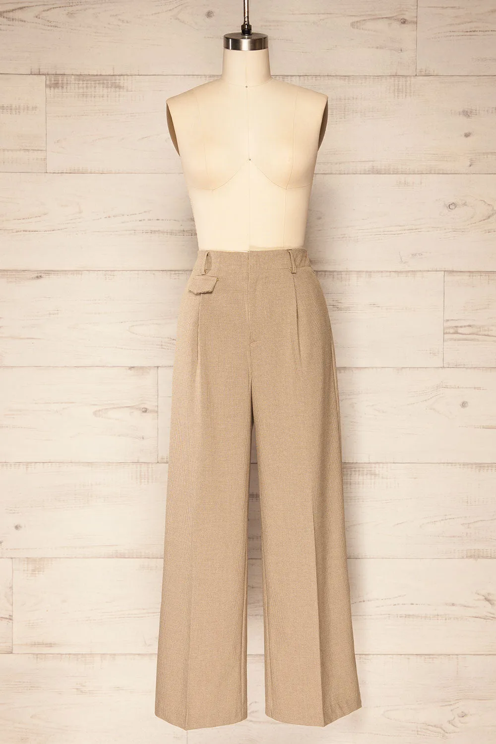 Bjork Beige | Plaid High-Waisted Straight Leg Pants