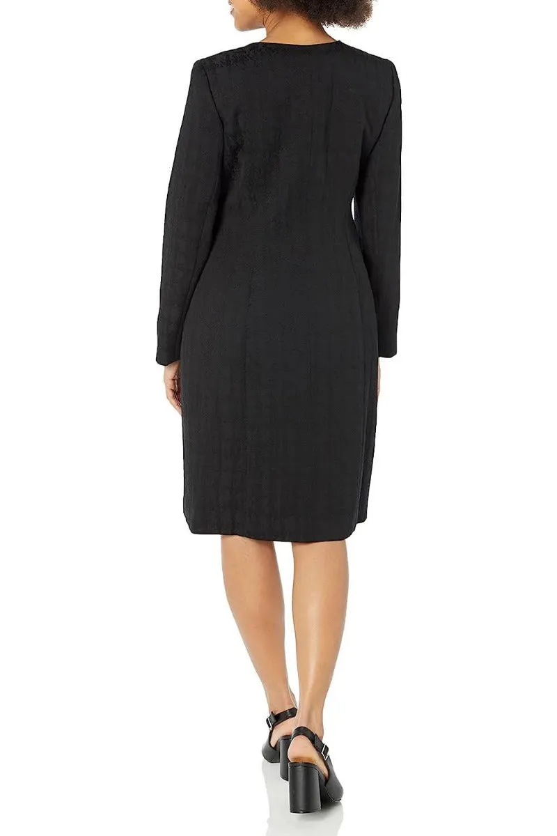 Boat Neck Back Zipper Sleeveless Dress with Hook & Eye Closure Front Jacket
