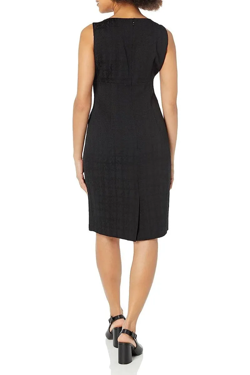 Boat Neck Back Zipper Sleeveless Dress with Hook & Eye Closure Front Jacket
