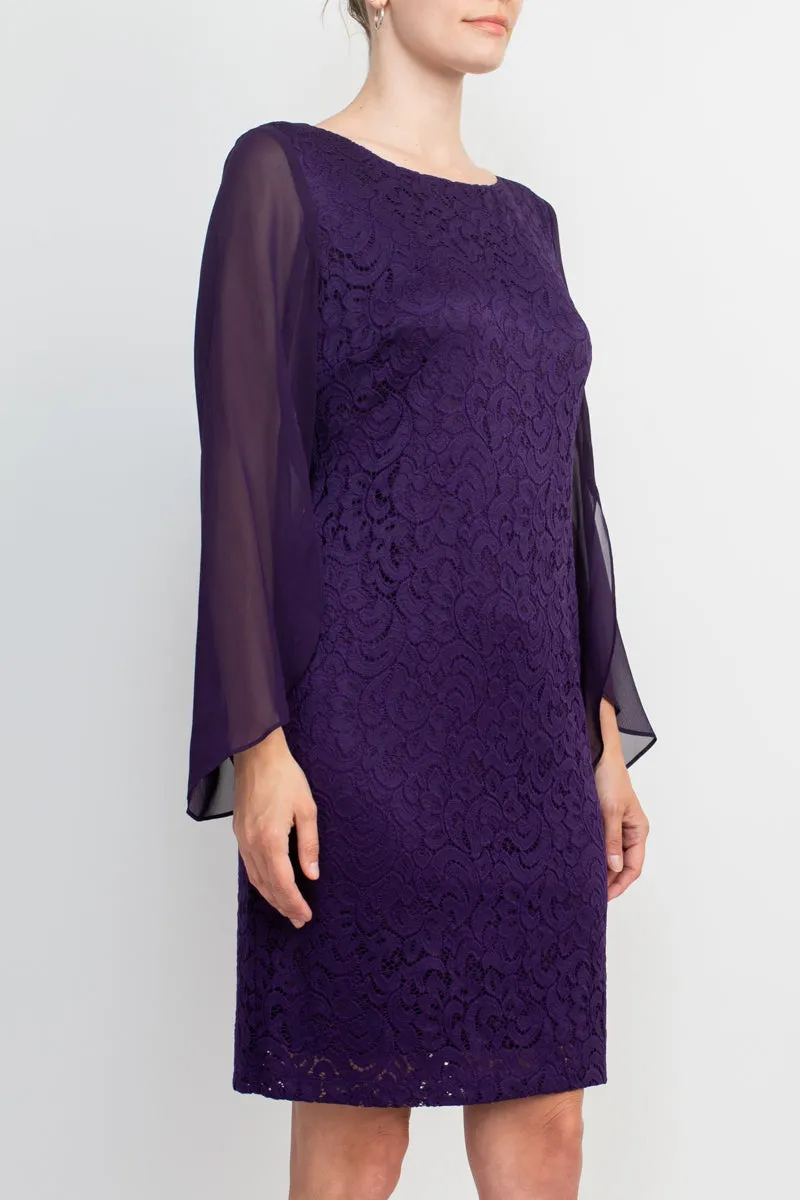 Boat Neck Chiffon Long Sleeve Bodycon Embroidered Dress