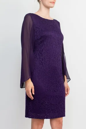 Boat Neck Chiffon Long Sleeve Bodycon Embroidered Dress
