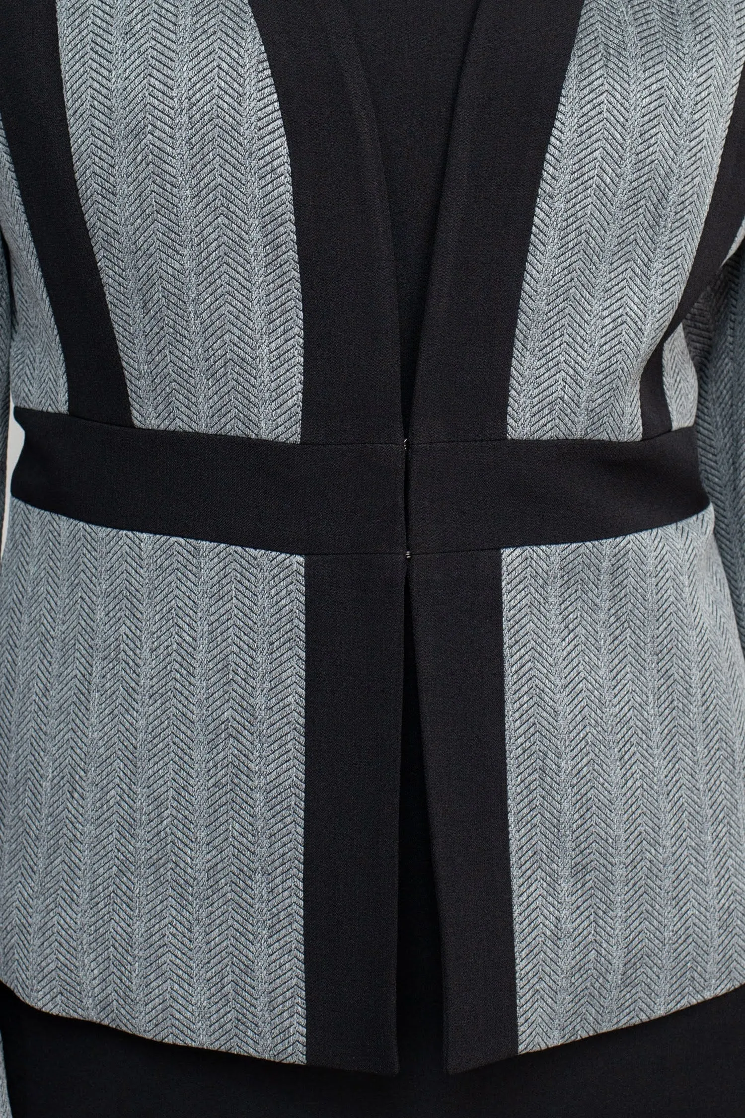 Boat Neck Sleeveless Solid Zipper Back Short Crepe Dress with Melange Herringbone Framed Cardi Jacket (Two Piece)