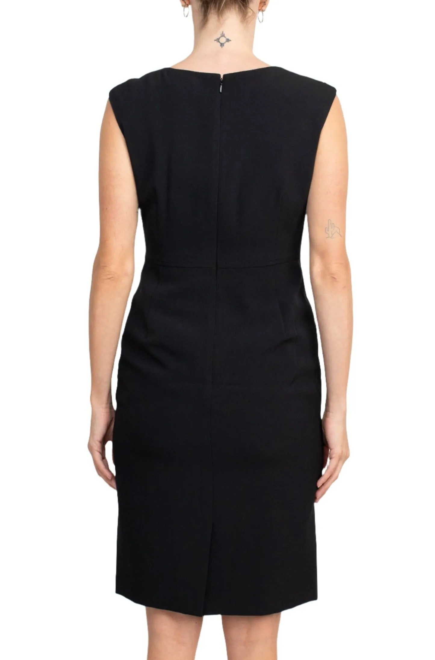 Boat Neck Sleeveless Solid Zipper Back Short Crepe Dress with Melange Herringbone Framed Cardi Jacket (Two Piece)