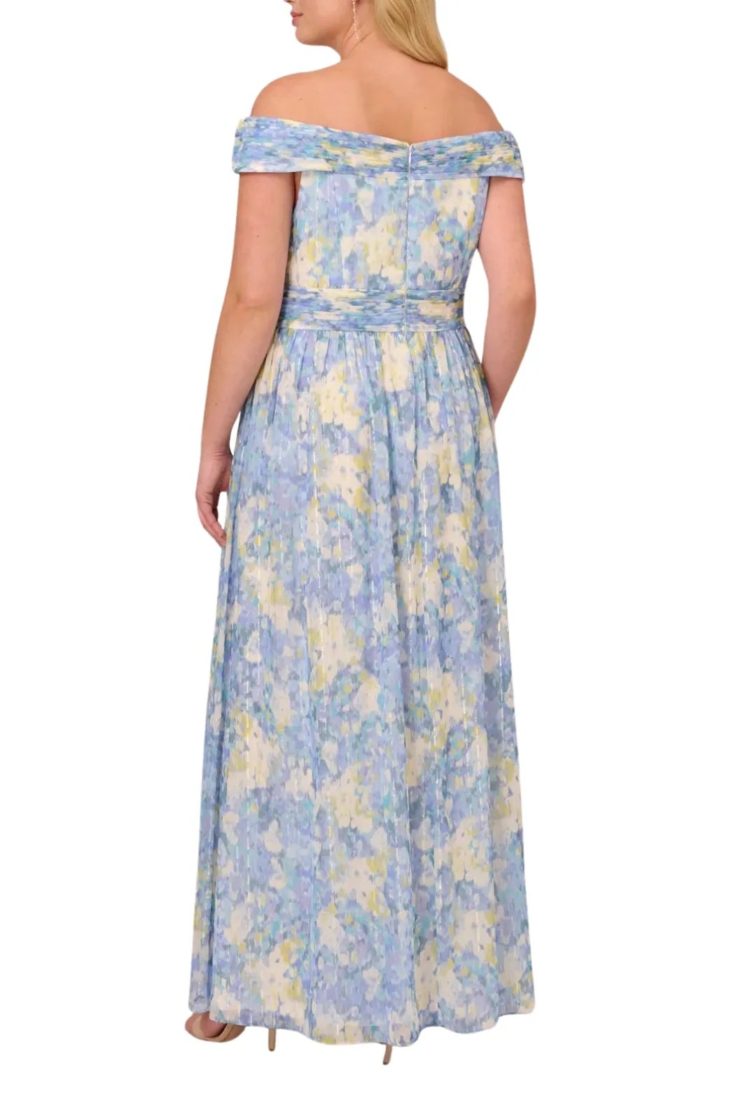 Chiffon Floral Print Off-the-Shoulder Neckline Ballgown Dress