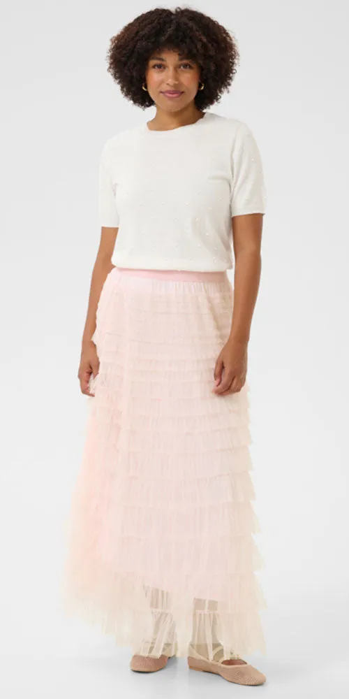 Cream Tulle Skirt, pink