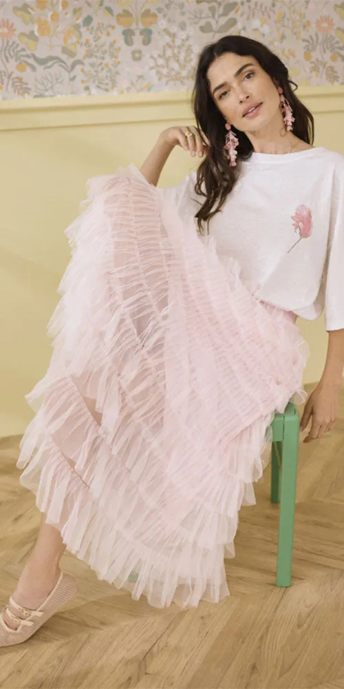 Cream Tulle Skirt, pink