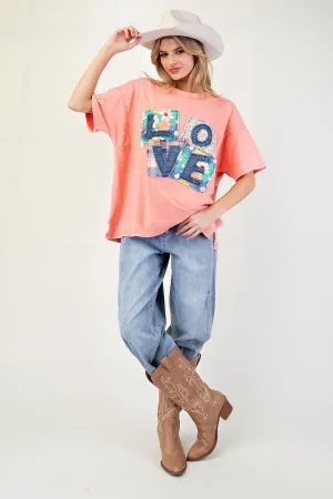 Easel Love Patch Mineral Washed Slub Tee  Casual Chic Style