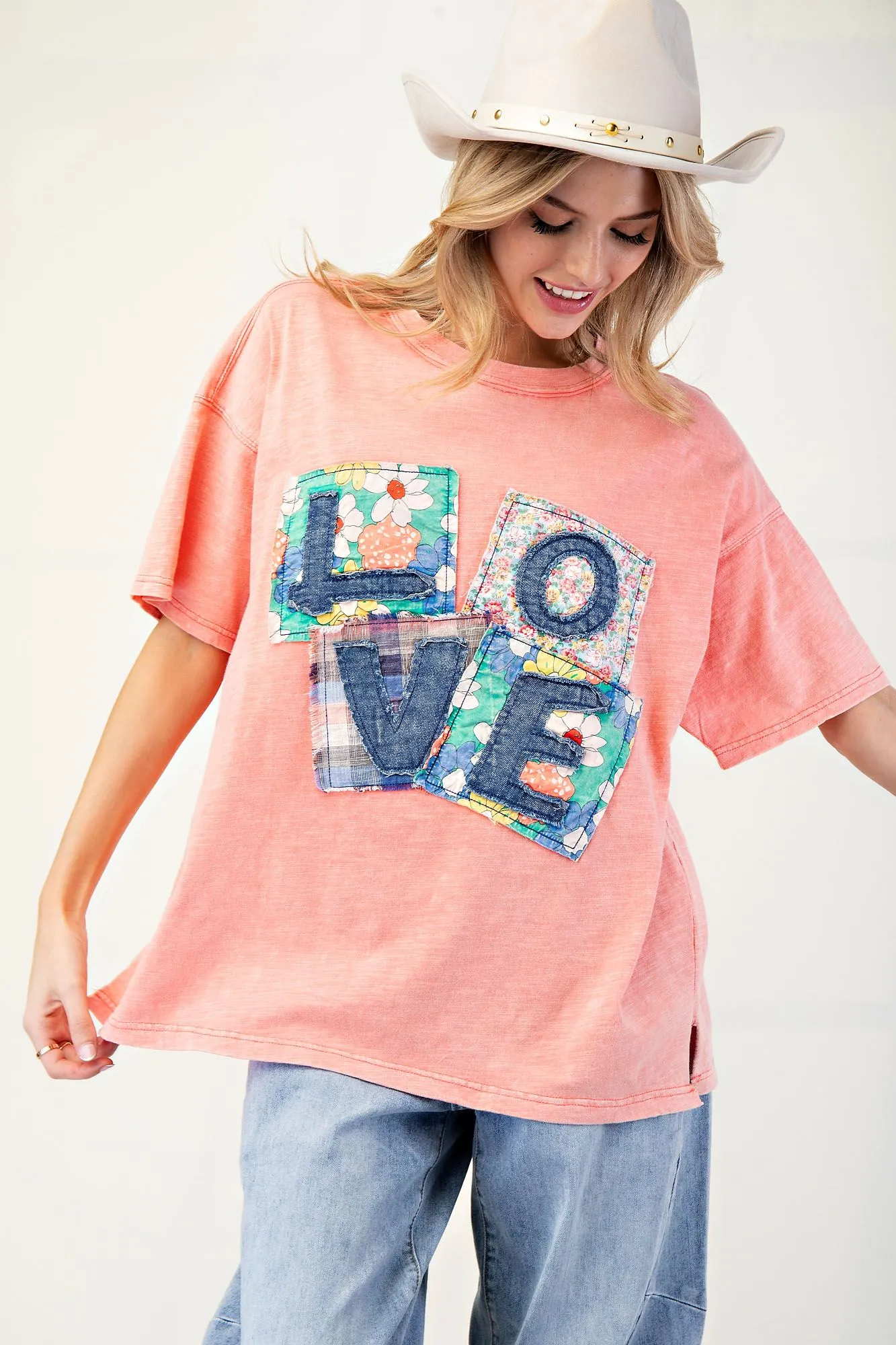 Easel Love Patch Mineral Washed Slub Tee  Casual Chic Style