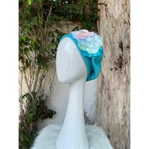 Embellished Cotton Beret - Medium/Large, Turquoise Flower