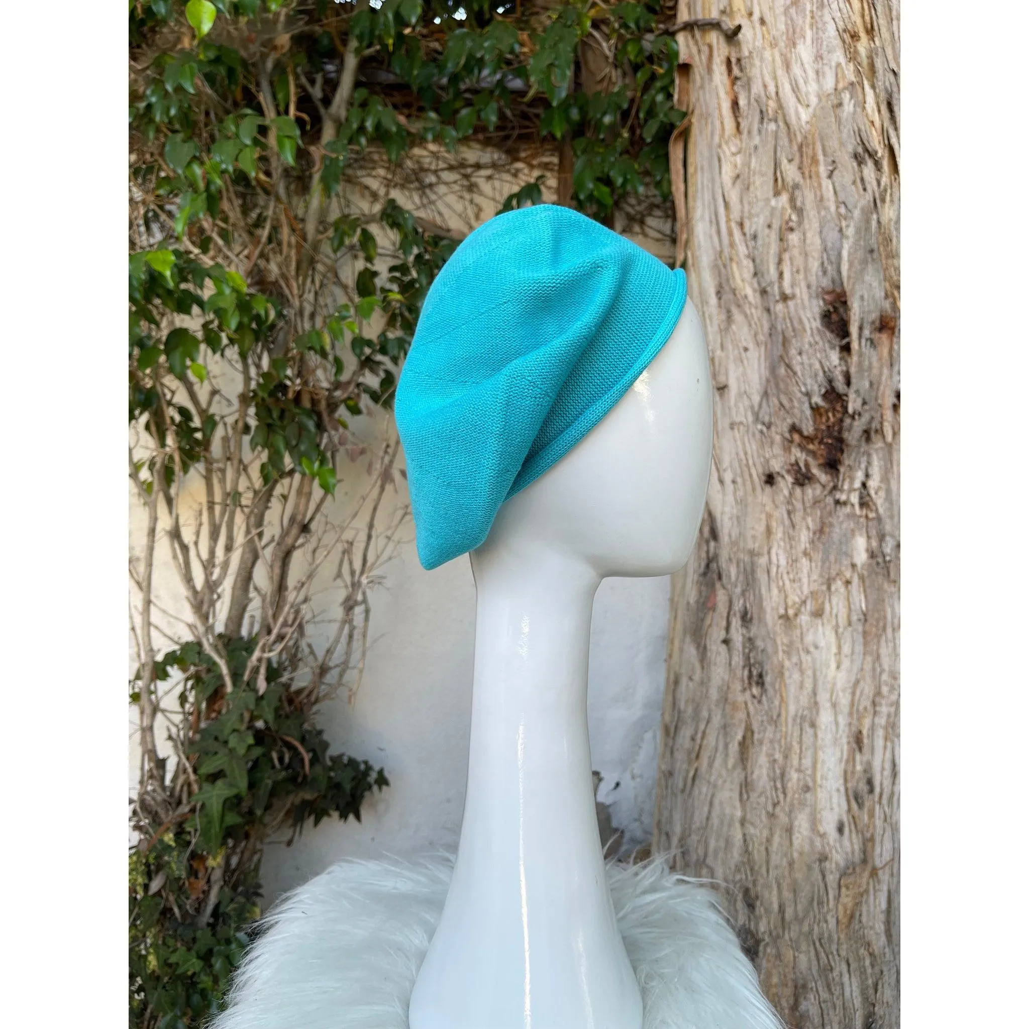 Embellished Cotton Beret - Medium/Large, Turquoise Flower