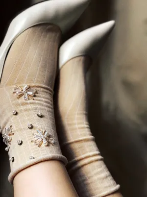 Embroidered Cotton Socks - Beige