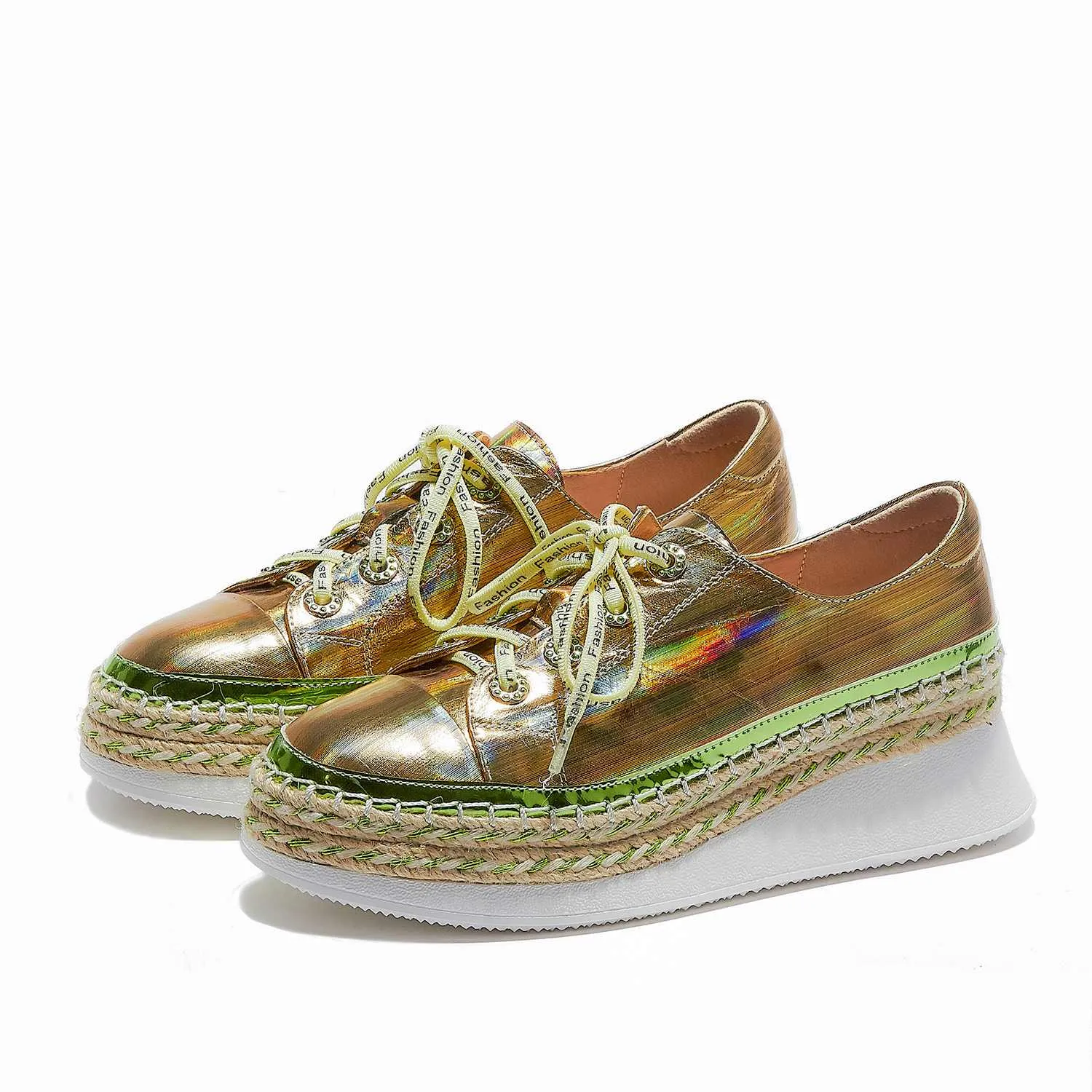 fashion shiny genuine leather mixed colors sneaker round toe thick bottom lace up maide new vulcanized shoes