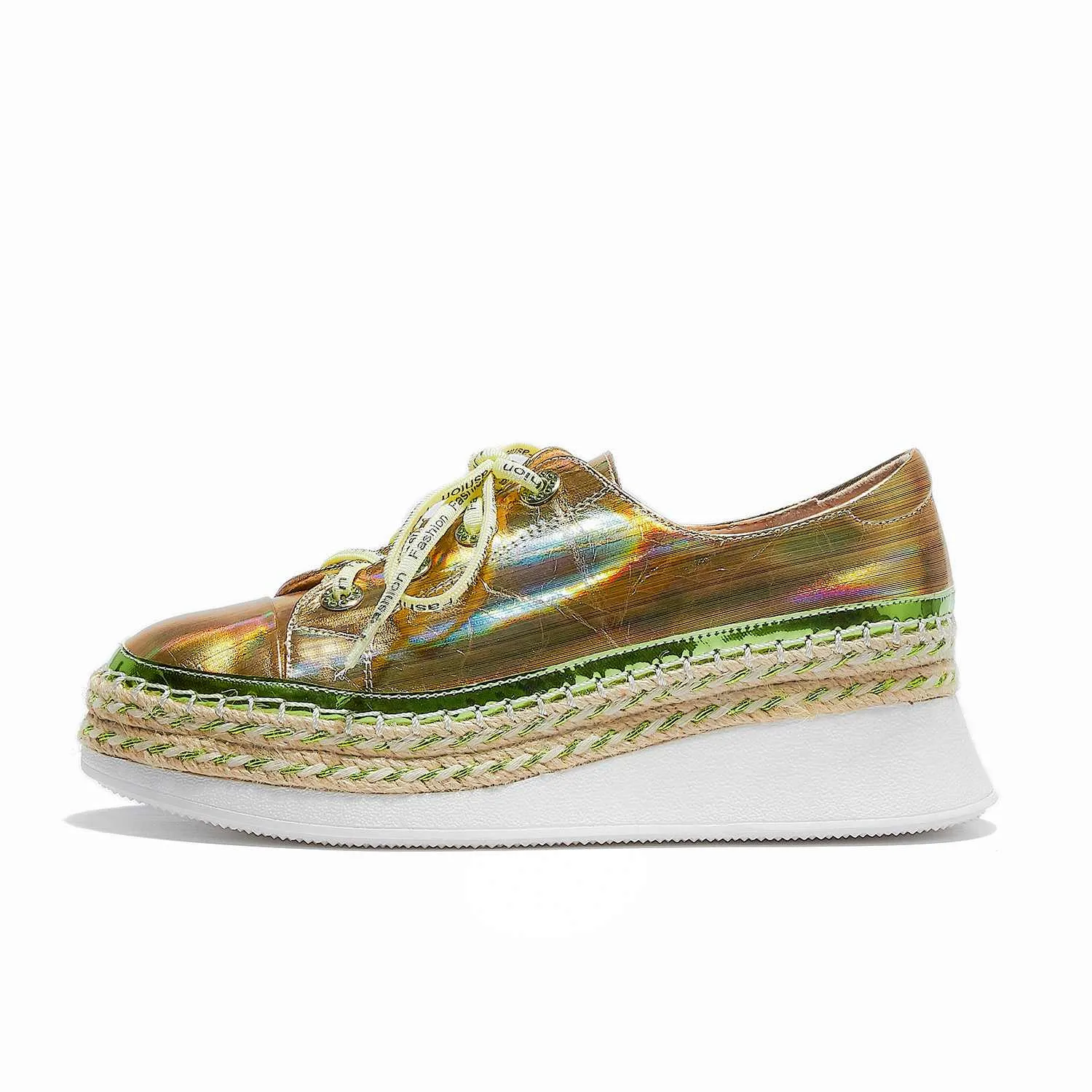 fashion shiny genuine leather mixed colors sneaker round toe thick bottom lace up maide new vulcanized shoes