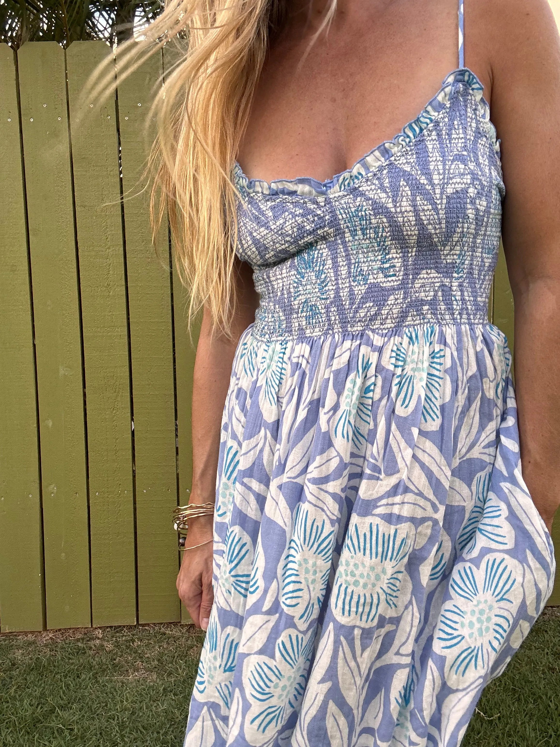 FREE PEOPLE Sweet Nothings Midi Dress - Blue Vista Combo