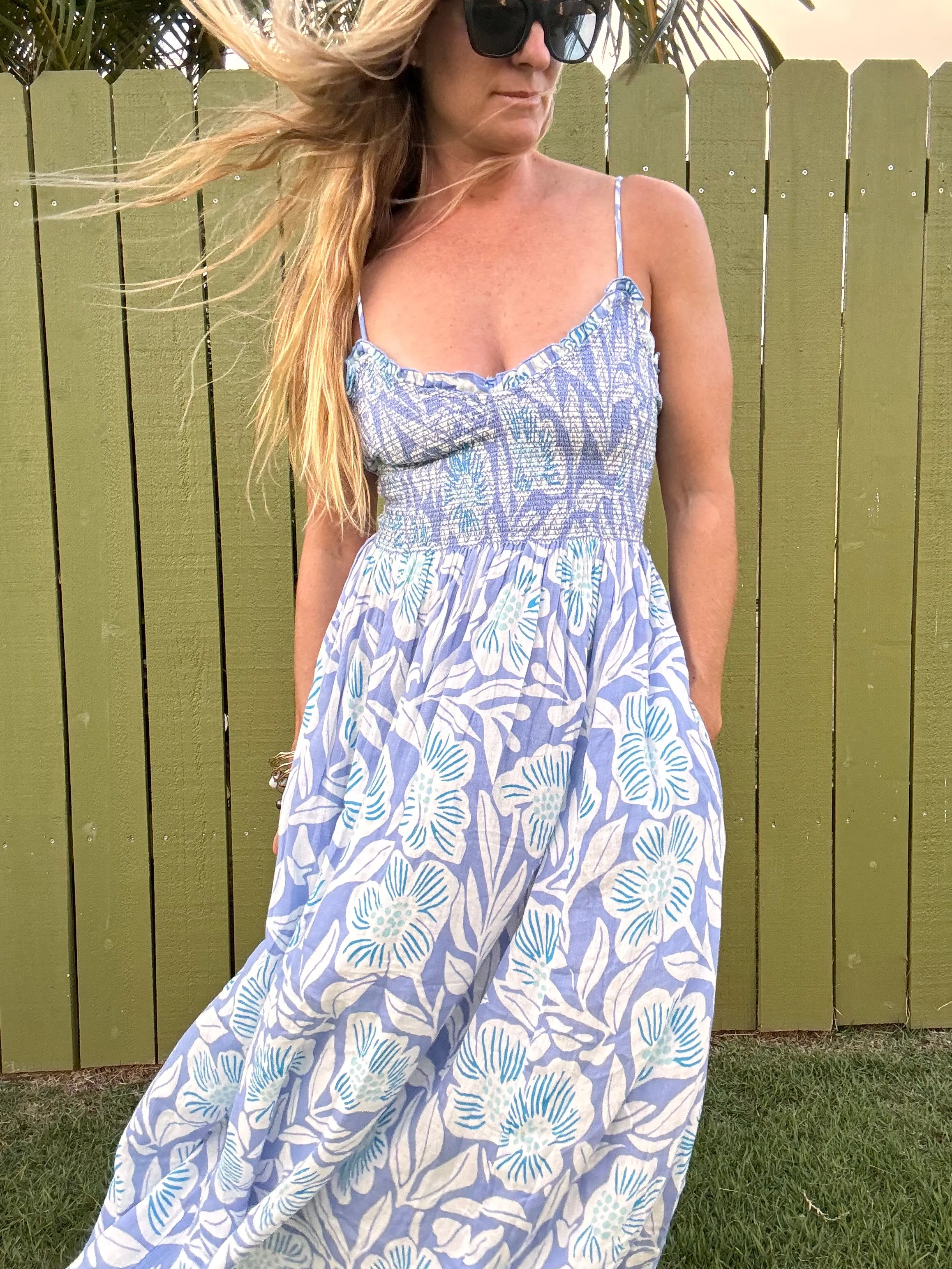 FREE PEOPLE Sweet Nothings Midi Dress - Blue Vista Combo