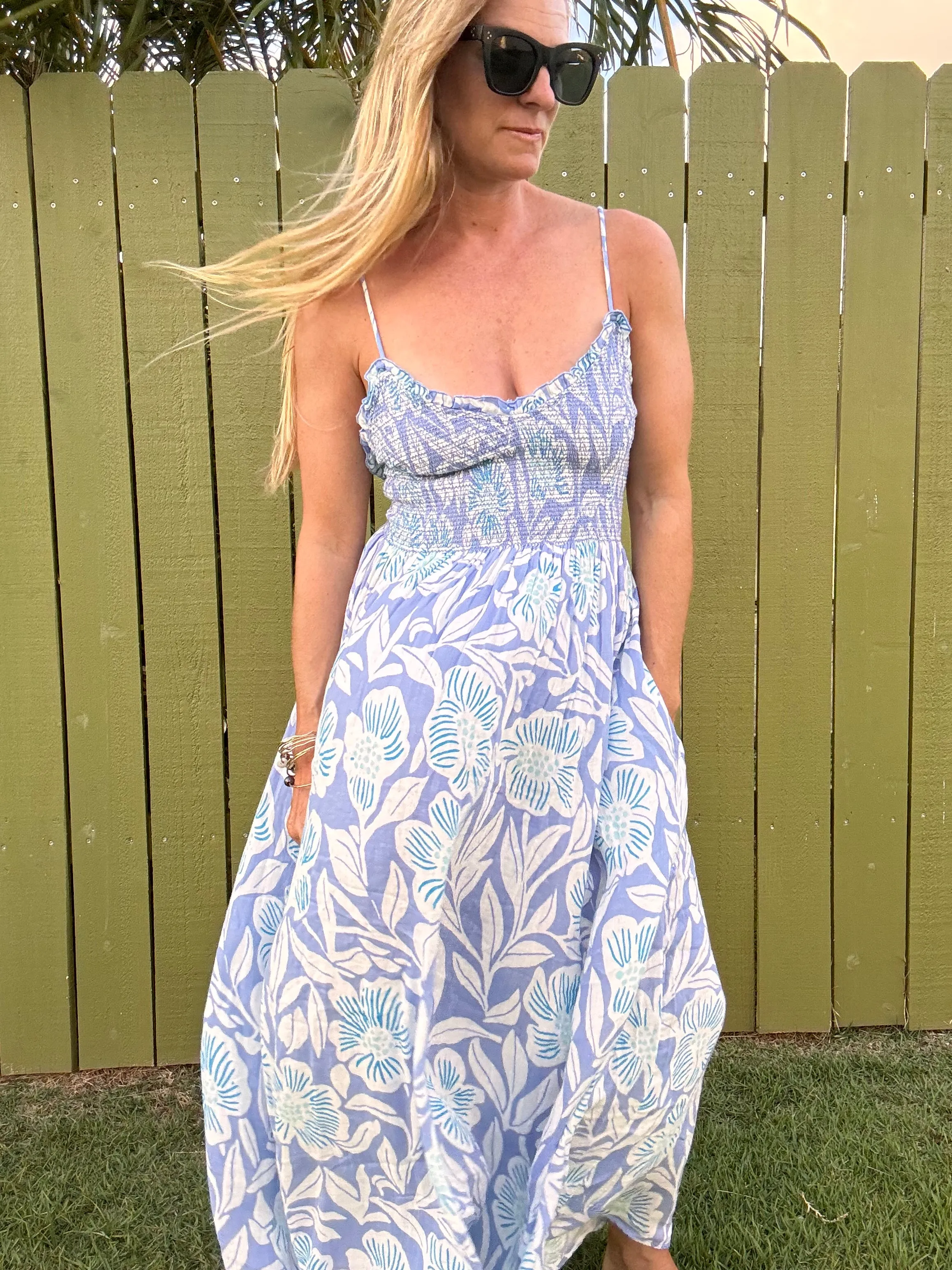 FREE PEOPLE Sweet Nothings Midi Dress - Blue Vista Combo