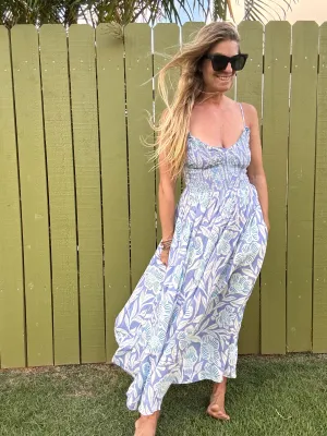 FREE PEOPLE Sweet Nothings Midi Dress - Blue Vista Combo