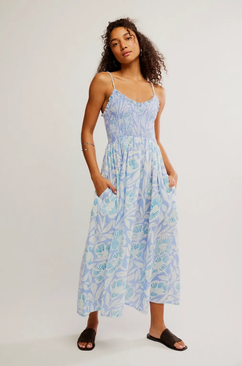 FREE PEOPLE Sweet Nothings Midi Dress - Blue Vista Combo