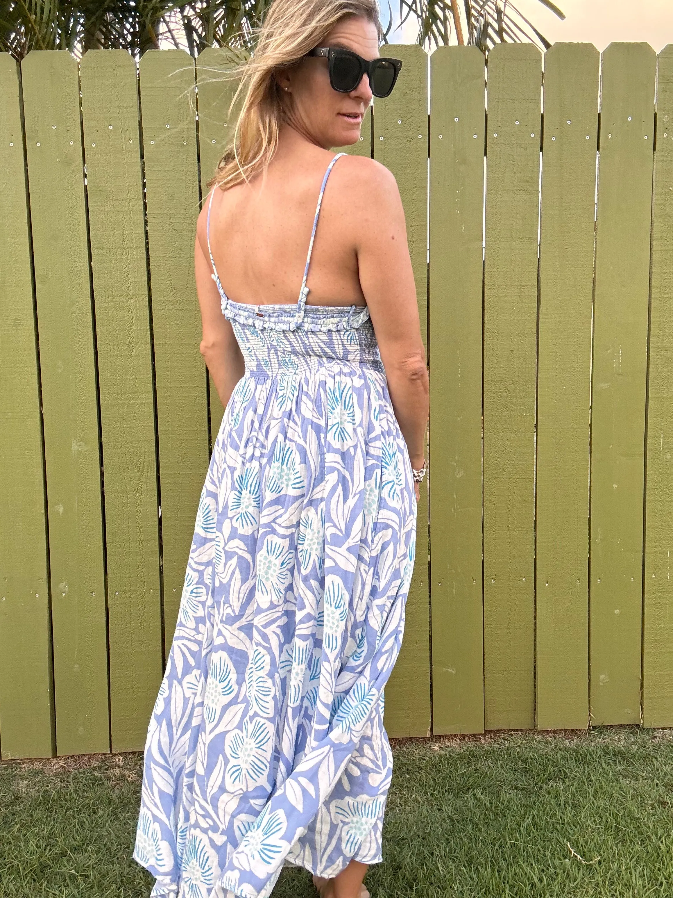 FREE PEOPLE Sweet Nothings Midi Dress - Blue Vista Combo