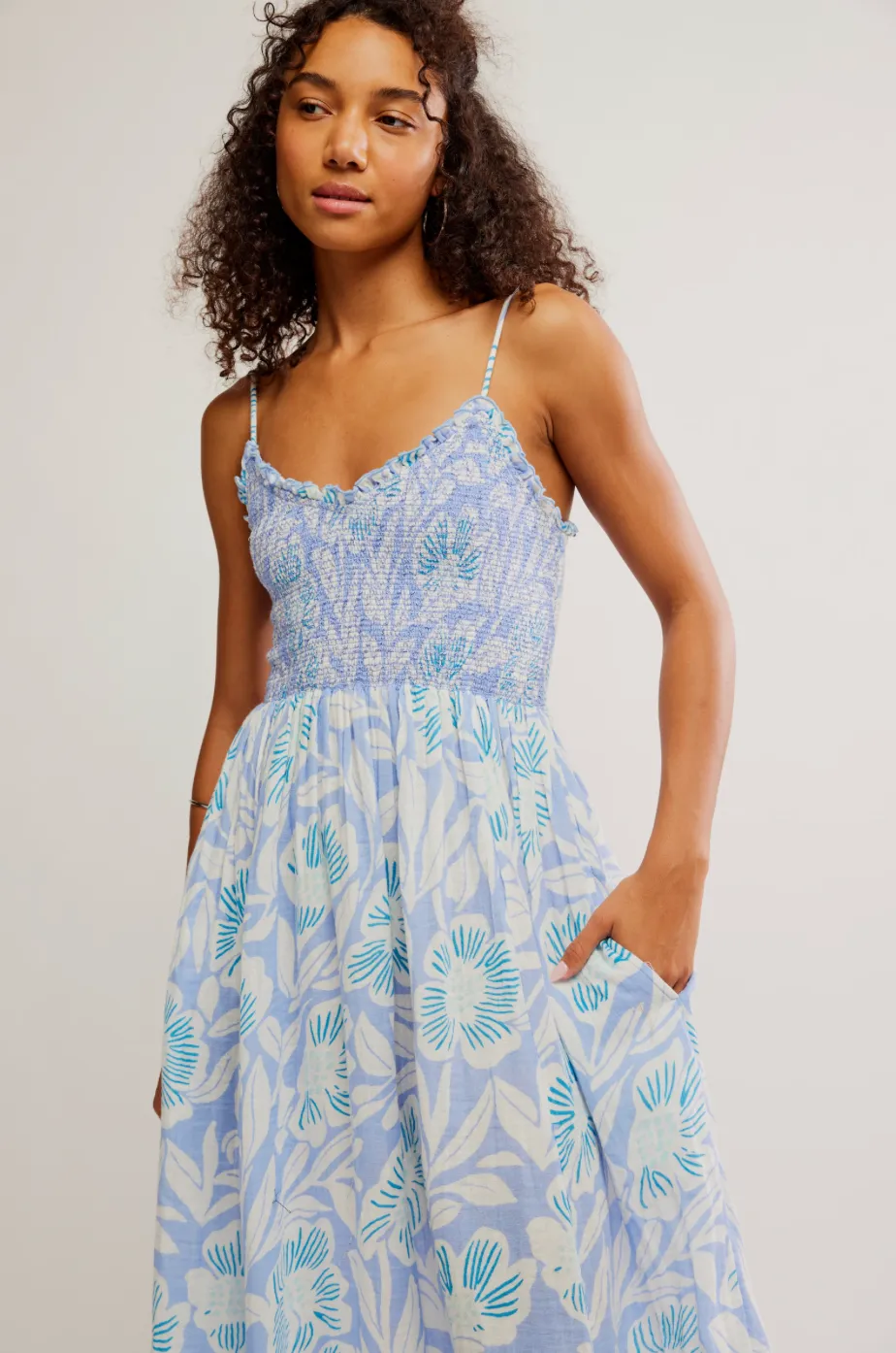 FREE PEOPLE Sweet Nothings Midi Dress - Blue Vista Combo