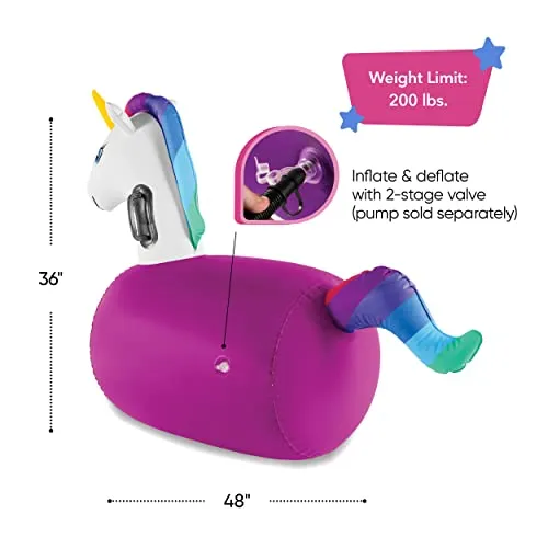 Hearthsong Hop 'n Go Inflatable Bouncing Ride-On, Set of 2, 48" L x 20" W x 36" H, Set of 2, Outdoor Play, Ages 5 and Up, Unicorns