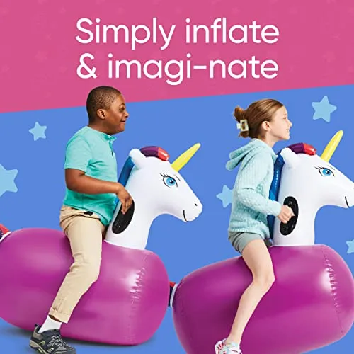 Hearthsong Hop 'n Go Inflatable Bouncing Ride-On, Set of 2, 48" L x 20" W x 36" H, Set of 2, Outdoor Play, Ages 5 and Up, Unicorns