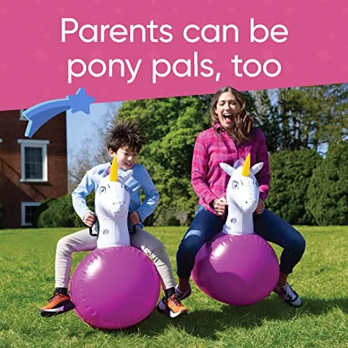 Hearthsong Hop 'n Go Inflatable Bouncing Ride-On, Set of 2, 48" L x 20" W x 36" H, Set of 2, Outdoor Play, Ages 5 and Up, Unicorns