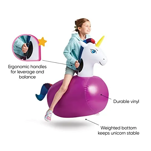 Hearthsong Hop 'n Go Inflatable Bouncing Ride-On, Set of 2, 48" L x 20" W x 36" H, Set of 2, Outdoor Play, Ages 5 and Up, Unicorns