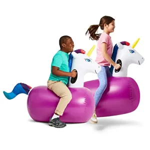 Hearthsong Hop 'n Go Inflatable Bouncing Ride-On, Set of 2, 48" L x 20" W x 36" H, Set of 2, Outdoor Play, Ages 5 and Up, Unicorns