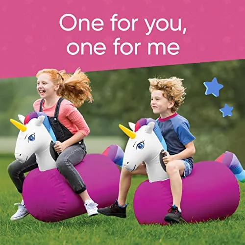 Hearthsong Hop 'n Go Inflatable Bouncing Ride-On, Set of 2, 48" L x 20" W x 36" H, Set of 2, Outdoor Play, Ages 5 and Up, Unicorns