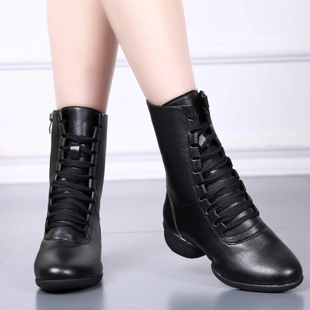 HIPPOSEUS Women's High Top Breathable Soft Modern Dance Shoes Jazz Boots Dance Sneakers with Split Sole