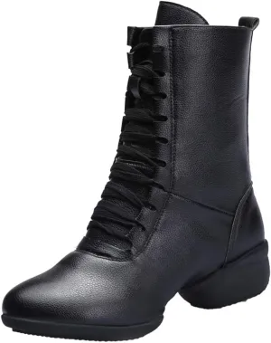 HIPPOSEUS Women's High Top Breathable Soft Modern Dance Shoes Jazz Boots Dance Sneakers with Split Sole